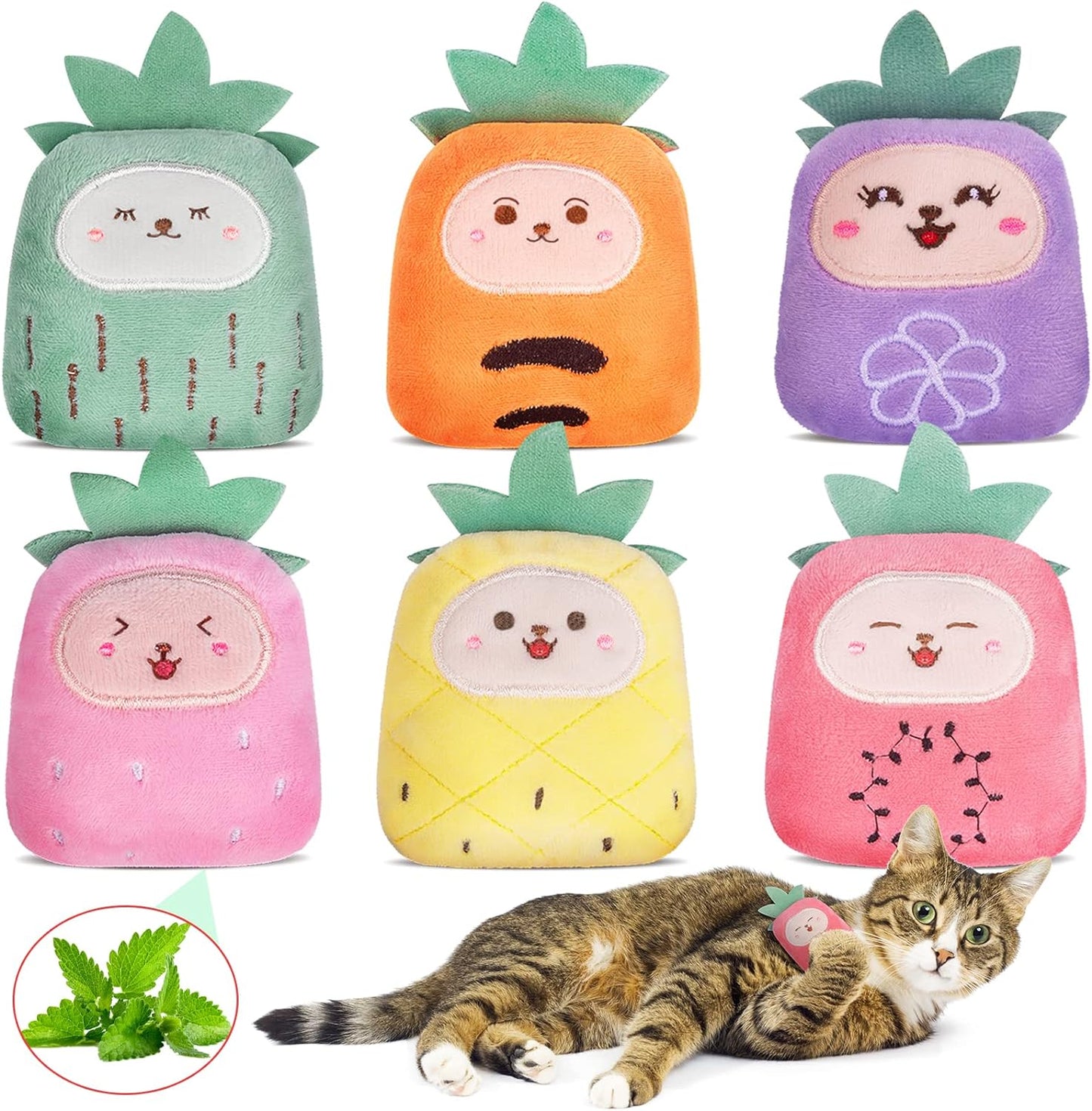 Catnip Cat Toys, Interactive Indoor Cat Nip Toy Kitty Kicker, Dental Kitten Chew Toy, 5 Pack, Vegetable Shape