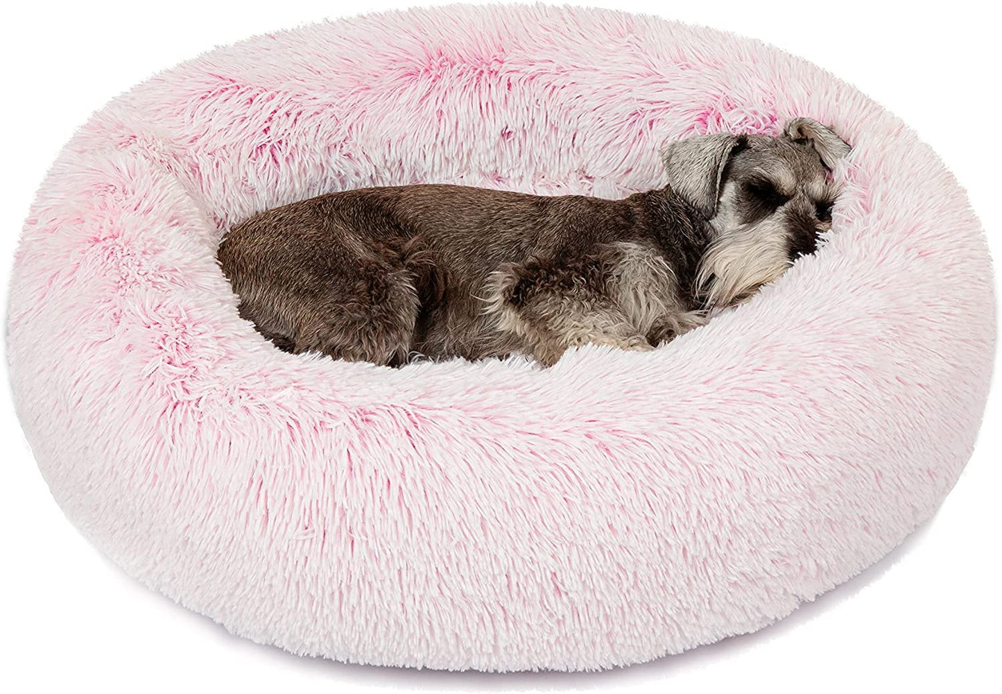 Donut Dog Bed Faux Fur Fluffy Calming Sofa for Small Dogs, Soft & Plush anti Anxiety Pet Couch for Dogs, Machine Washable Coco Pet Bed with Non-Slip Bottom, 23"X23"X6" Grey