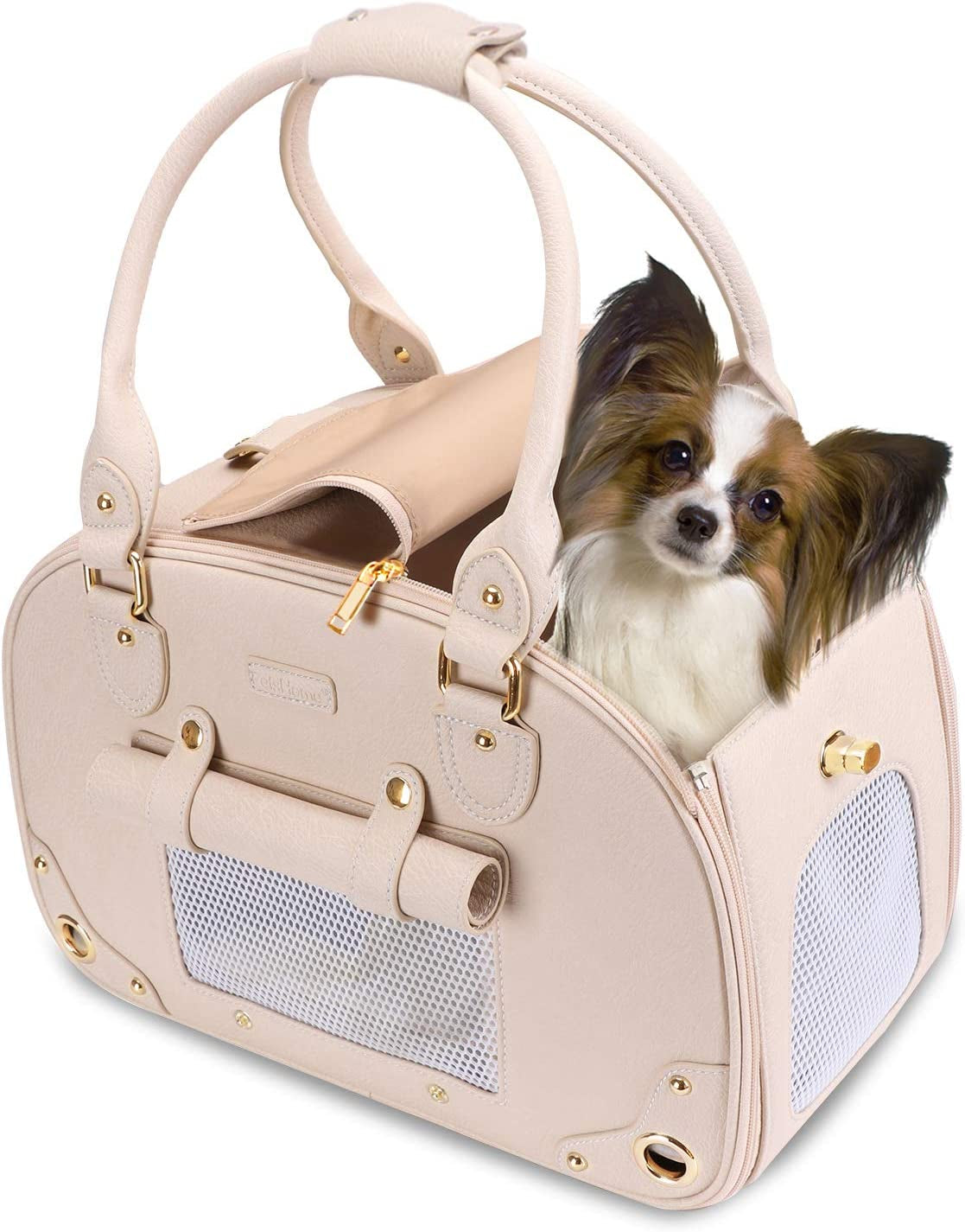 Dog Carrier, Pet Carrier, Dog Purse, Foldable Waterproof Premium PU Leather Pet Travel Portable Bag Carrier for Cat and Small Dog Home & Outdoor Small Black