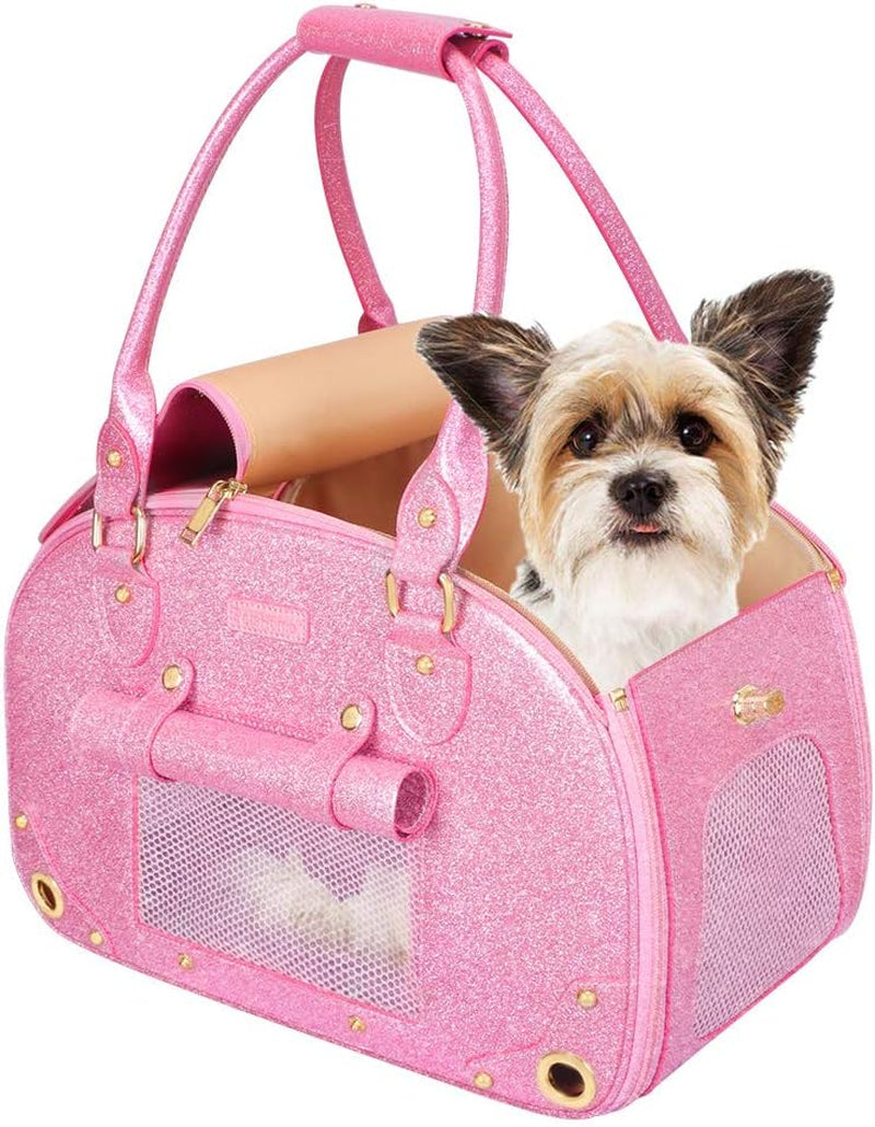 Dog Carrier, Pet Carrier, Dog Purse, Foldable Waterproof Premium PU Leather Pet Travel Portable Bag Carrier for Cat and Small Dog Home & Outdoor Small Black