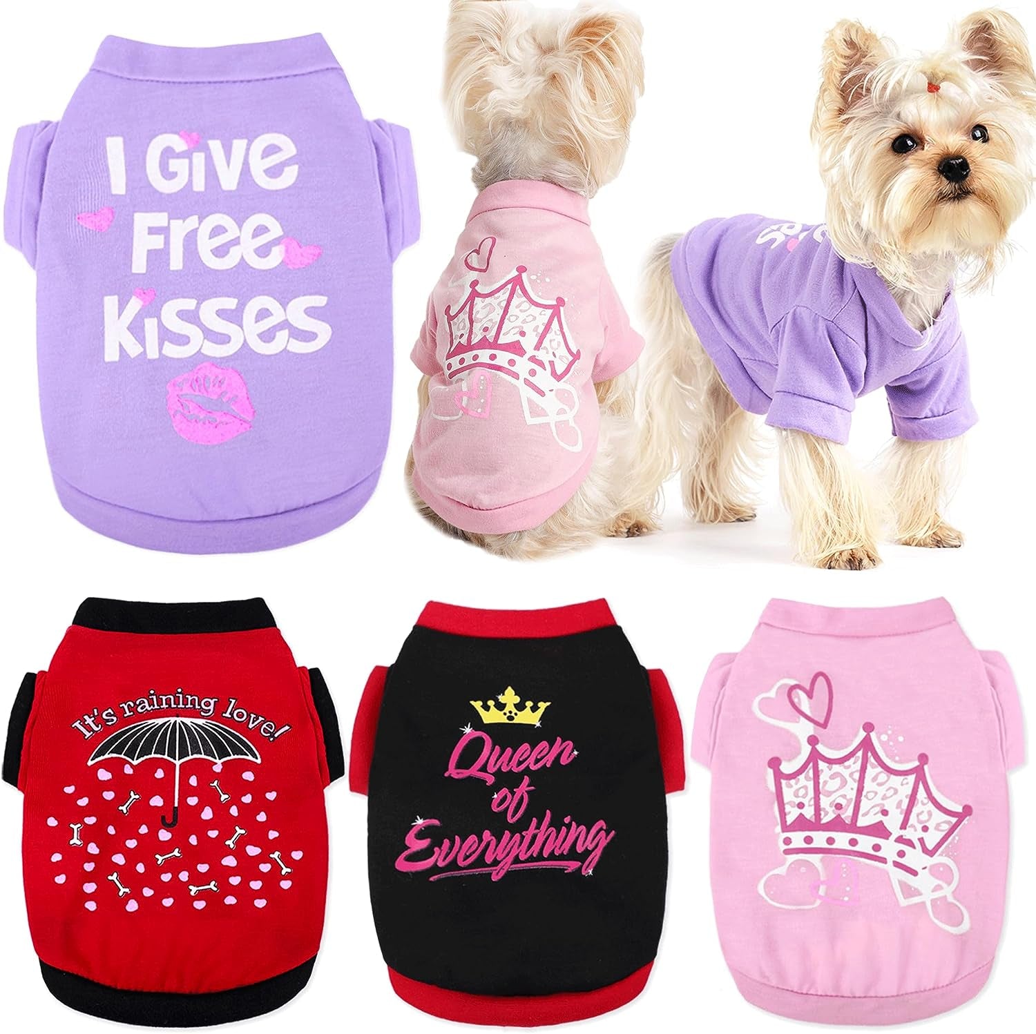 Dog Clothes for Small Dogs Girl, 4 Pack Yorkie Female Tshirt Pet Chihuahua Teacup Fall, Summer Cute Princess Puppy Outfit Apparel Shirt Girl