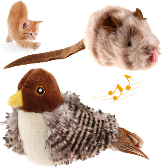Chirping Bird Cat Toy Set - Interactive Motion-Activated Feather Toys for Indoor Cats, Perfect for Kittens and All Breeds!