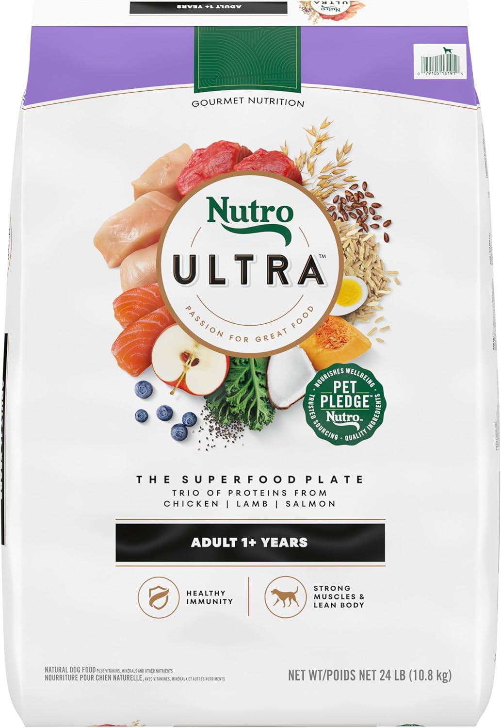 Ultra Adult Dry Dog Food with a Trio of Proteins from Chicken, Lamb and Salmon, 30 Lb Bag