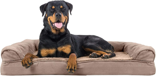Orthopedic Dog Bed for Large Dogs W/ Removable Bolsters & Washable Cover, for Dogs up to 95 Lbs - Plush & Suede Sofa - Almondine, Jumbo/Xl