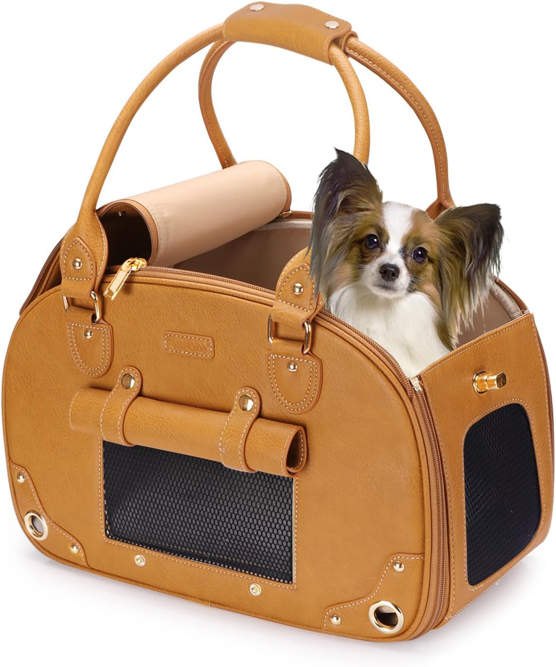 Dog Carrier, Pet Carrier, Dog Purse, Foldable Waterproof Premium PU Leather Pet Travel Portable Bag Carrier for Cat and Small Dog Home & Outdoor Small Black