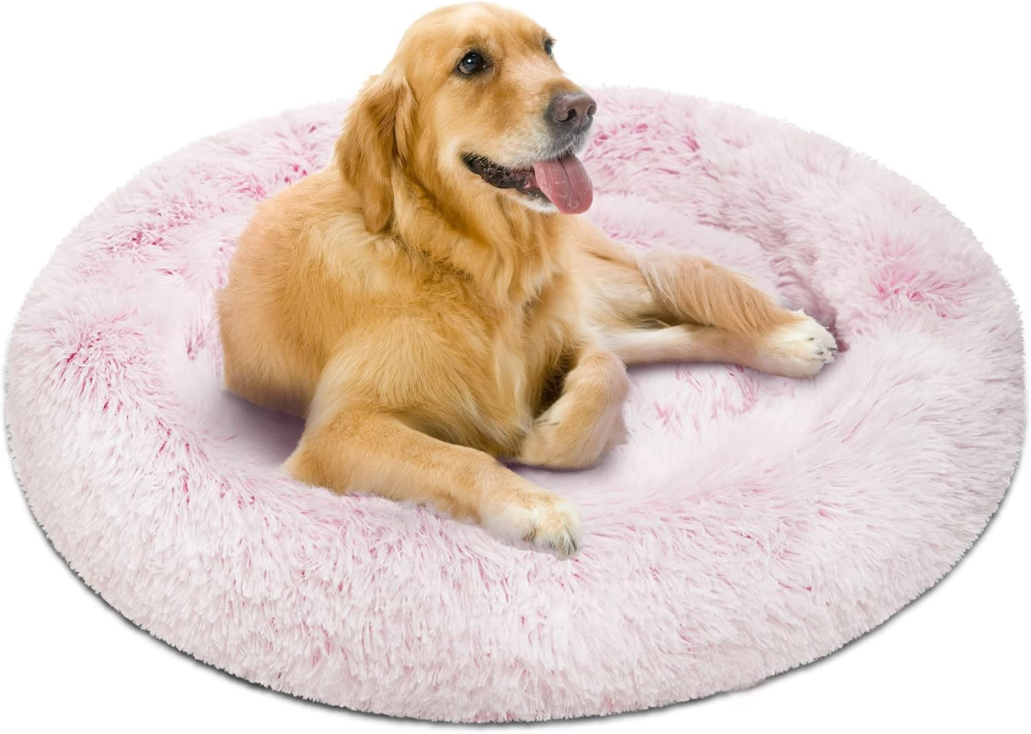 Donut Dog Bed Faux Fur Fluffy Calming Sofa for Small Dogs, Soft & Plush anti Anxiety Pet Couch for Dogs, Machine Washable Coco Pet Bed with Non-Slip Bottom, 23"X23"X6" Grey