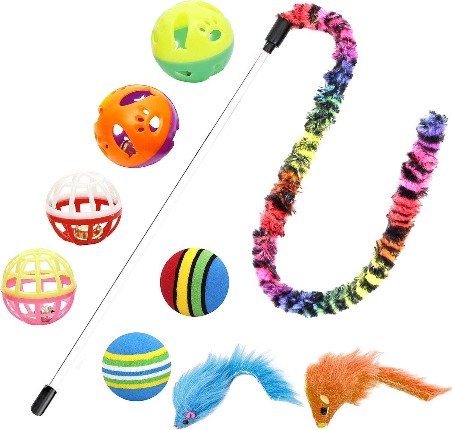 18-Piece Cat Toy Assortment - Interactive Teaser Wand, Bell Toys, Sparkle Balls & Hide and Seek Fun for Kittens and Puppies!