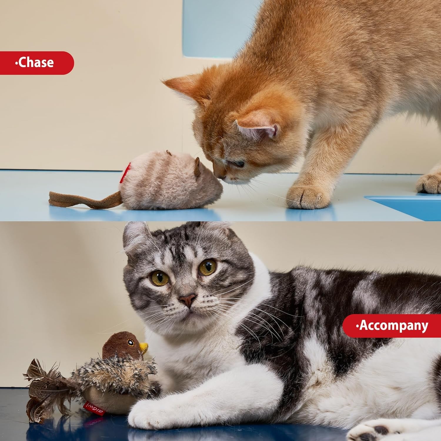Chirping Bird Cat Toy Set - Interactive Motion-Activated Feather Toys for Indoor Cats, Perfect for Kittens and All Breeds!