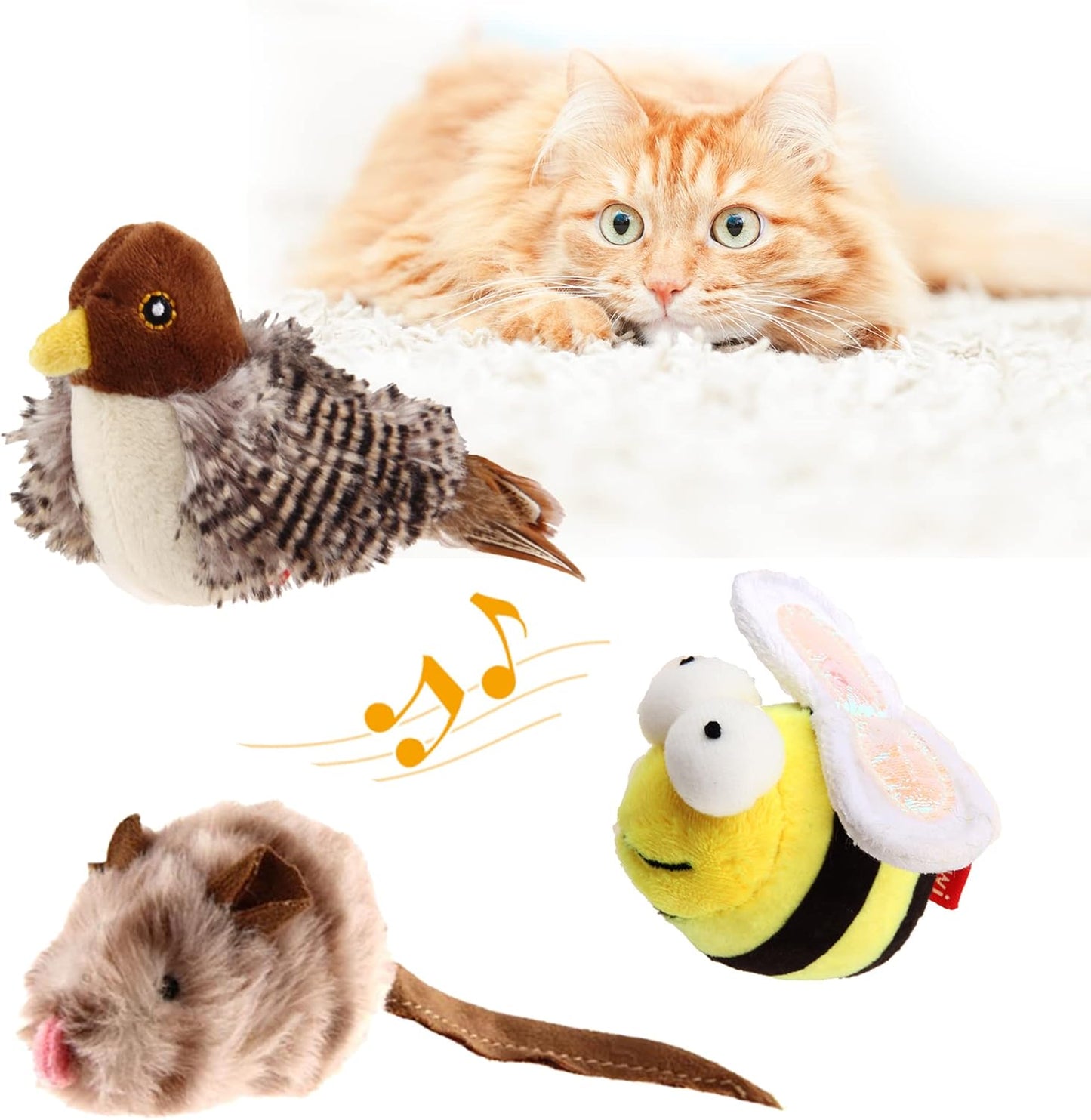Chirping Bird Cat Toy Set - Interactive Motion-Activated Feather Toys for Indoor Cats, Perfect for Kittens and All Breeds!